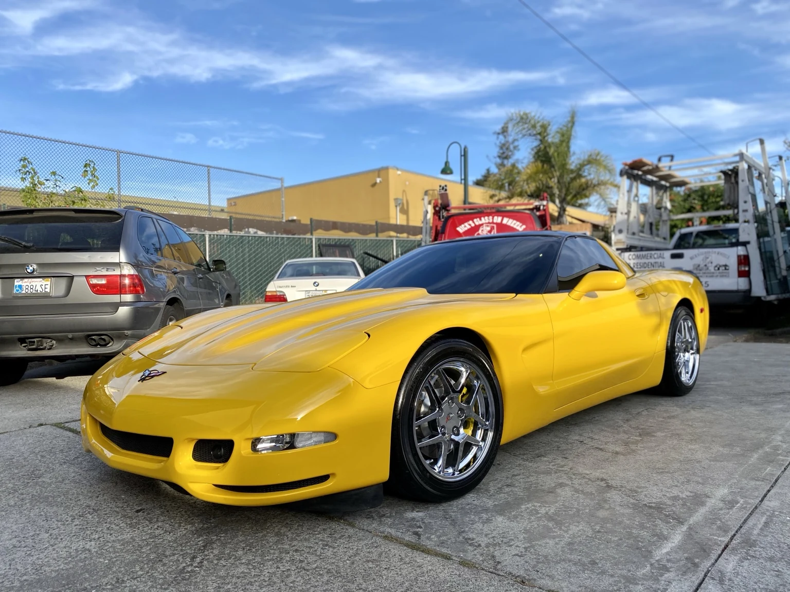 Yellow Corvette front three-quarter view
